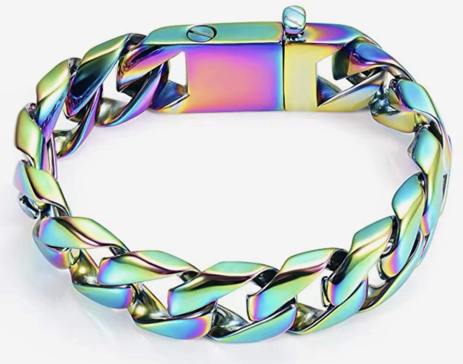 Stainless Steel Curb Keepsake Bracelet in Rainbow Finish 9.5”